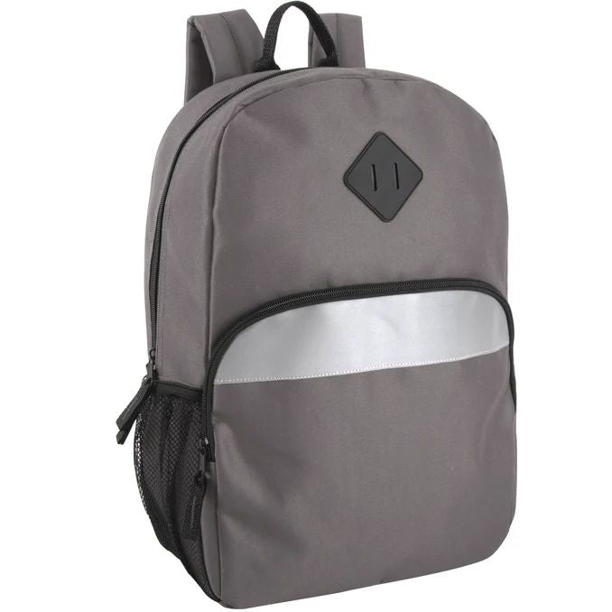 24 Bulk 17-Inch Safety Reflective Backpack With Side Pocket Grey