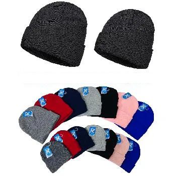 24 Bulk Adult Child Set: Knitted Cuffed Hat-Solid
